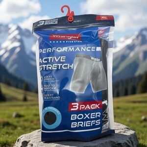New Wrangler Performance Active Stretch 3 Pack Boxer Briefs Black Size XL